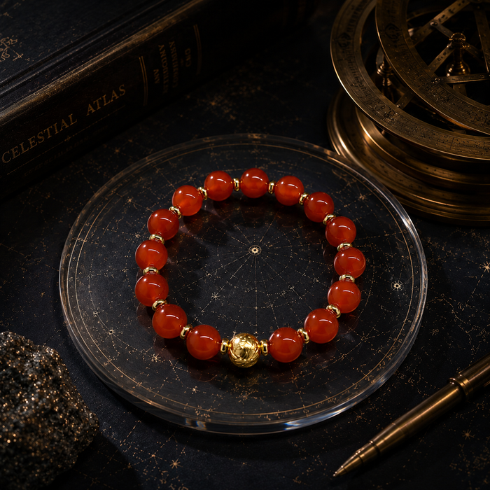 Red Electroplated Iron Meteorite Bracelet for Destiny and Deep Attraction, Celestial Beaded Bracelet with Gold Star Bead Jewelry Gift