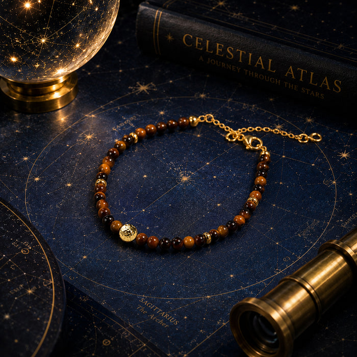 Special Welfare Tiger’s Eye Bracelet for Wealth, Power & Energy Acceleration, Celestial Star Bead Bracelet with Gold Charm for Men and Women