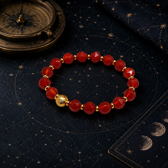 Star-Cut Red Agate Bracelet with Electroplated Iron Meteorite Accent, Beaded Bracelet for Vitality, Courage and Inner Awakening