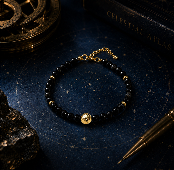 Special Welfare Black Agate Star Bead Bracelet for Protection, Focus & Inner Strength, Celestial Energy Bracelet with Gold Star Charm for Men and Women