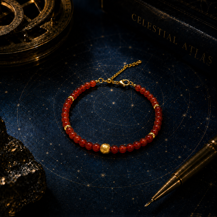 Special Welfare Red Agate Heartbeat Pulse Bracelet for Passion, Love & Destiny, Celestial Star Bead Bracelet with Gold Charm for Men and Women