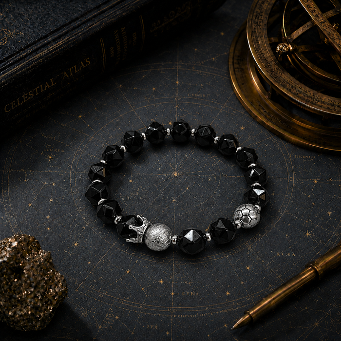 Meteorite Football Crown Bracelet – Unique Cosmic Beaded Charm Jewelry for Men & Women