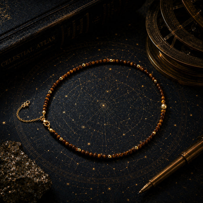 Special Welfare Tiger’s Eye Star Beads Necklace for Wealth, Power and Core Will, Celestial Energy Necklace with Gold Star Beads for Men and Women