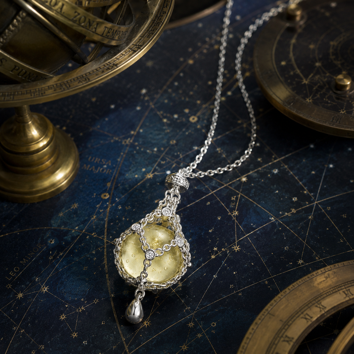 Libyan Glass Necklace for Women, Platinum-Plated Copper Pendant Necklace with Yellow Meteorite Impact Glass Bead, Elegant Silver-Tone Chain Jewelry Gift